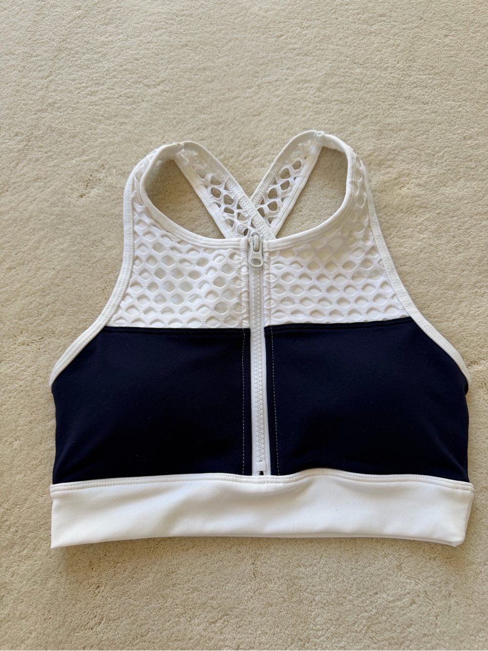 Lorna Jane Navy and White Front-Zip Sports Bra